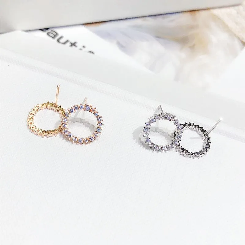 Delicate CZ Circle Wreath Stud Earrings - 2 Colors