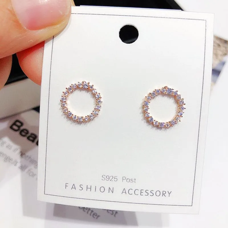 Delicate CZ Circle Wreath Stud Earrings - 2 Colors