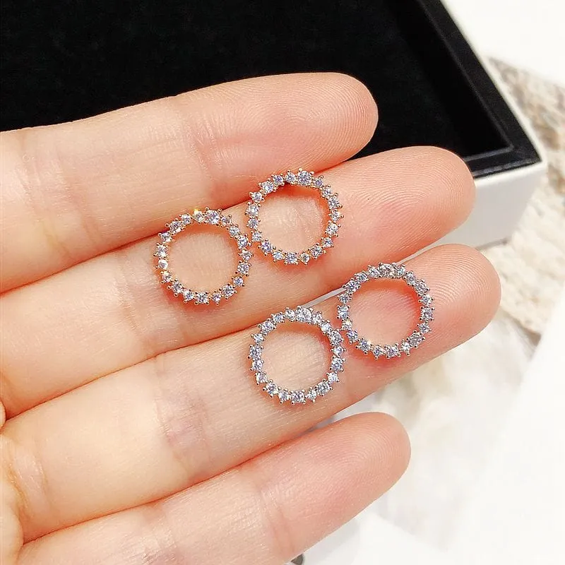 Delicate CZ Circle Wreath Stud Earrings - 2 Colors