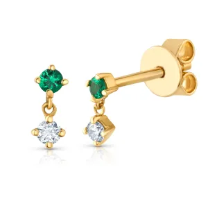 DELICATE EMERALD & DIAMOND STUD DANGLE, 14kt Gold