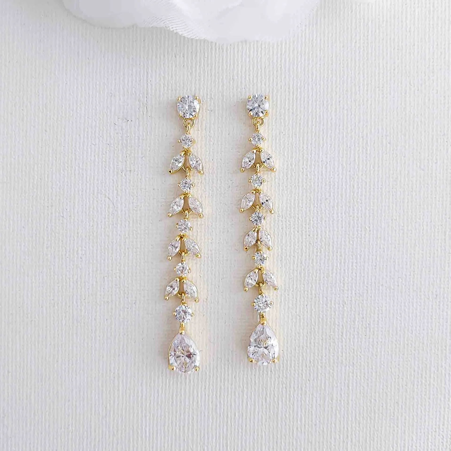 Delicate Gold Dangle Earrings for Wedding-Miranda