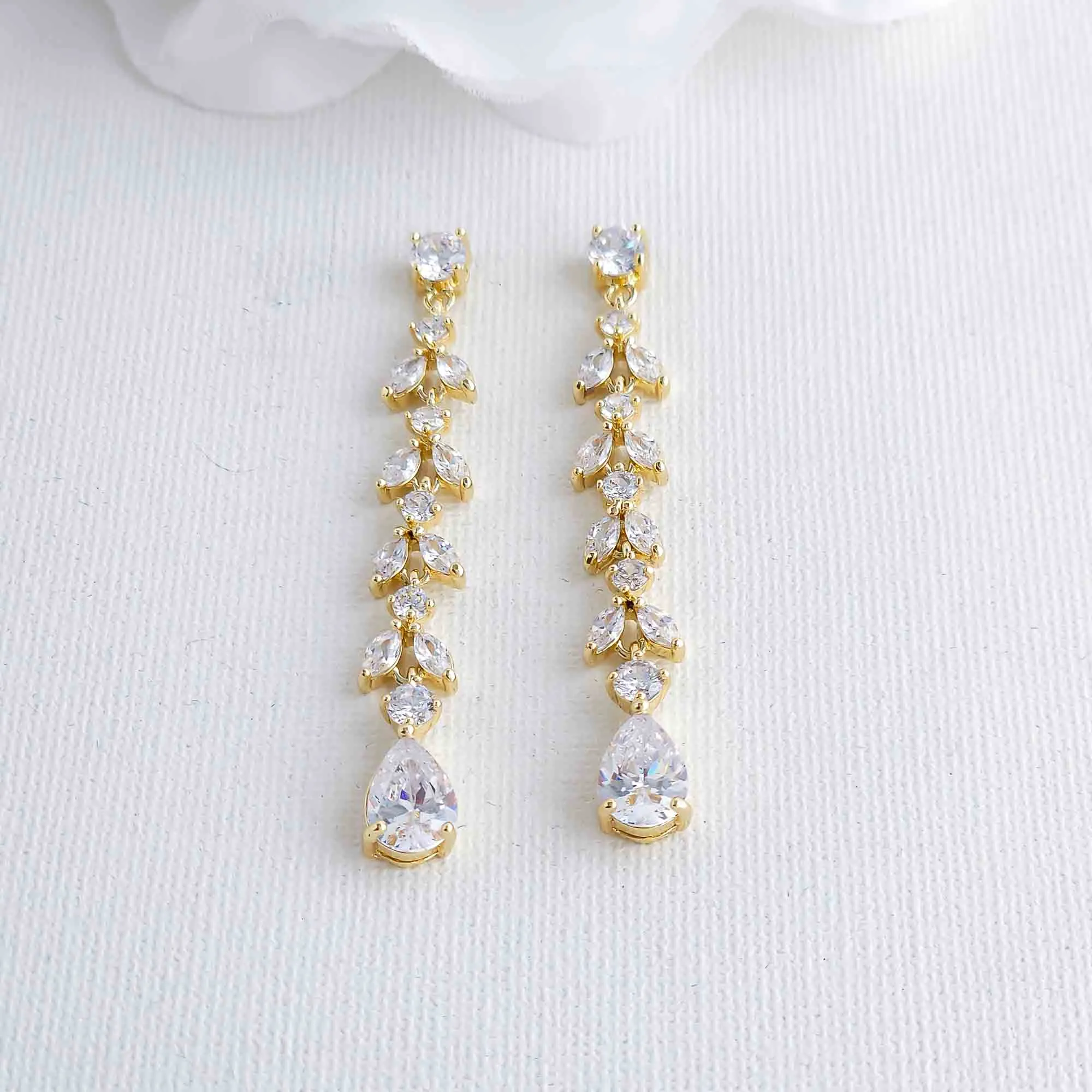 Delicate Gold Dangle Earrings for Wedding-Miranda