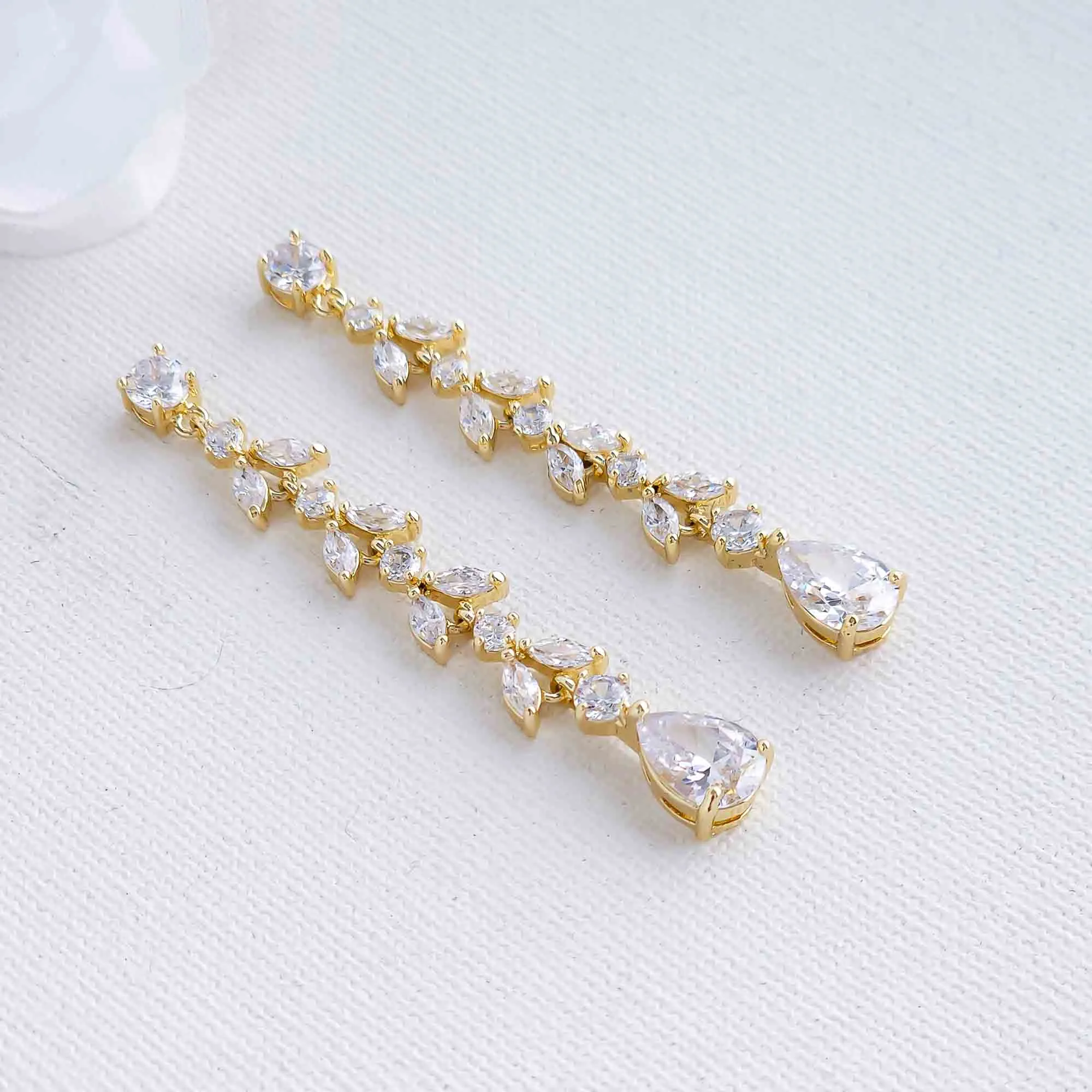 Delicate Gold Dangle Earrings for Wedding-Miranda