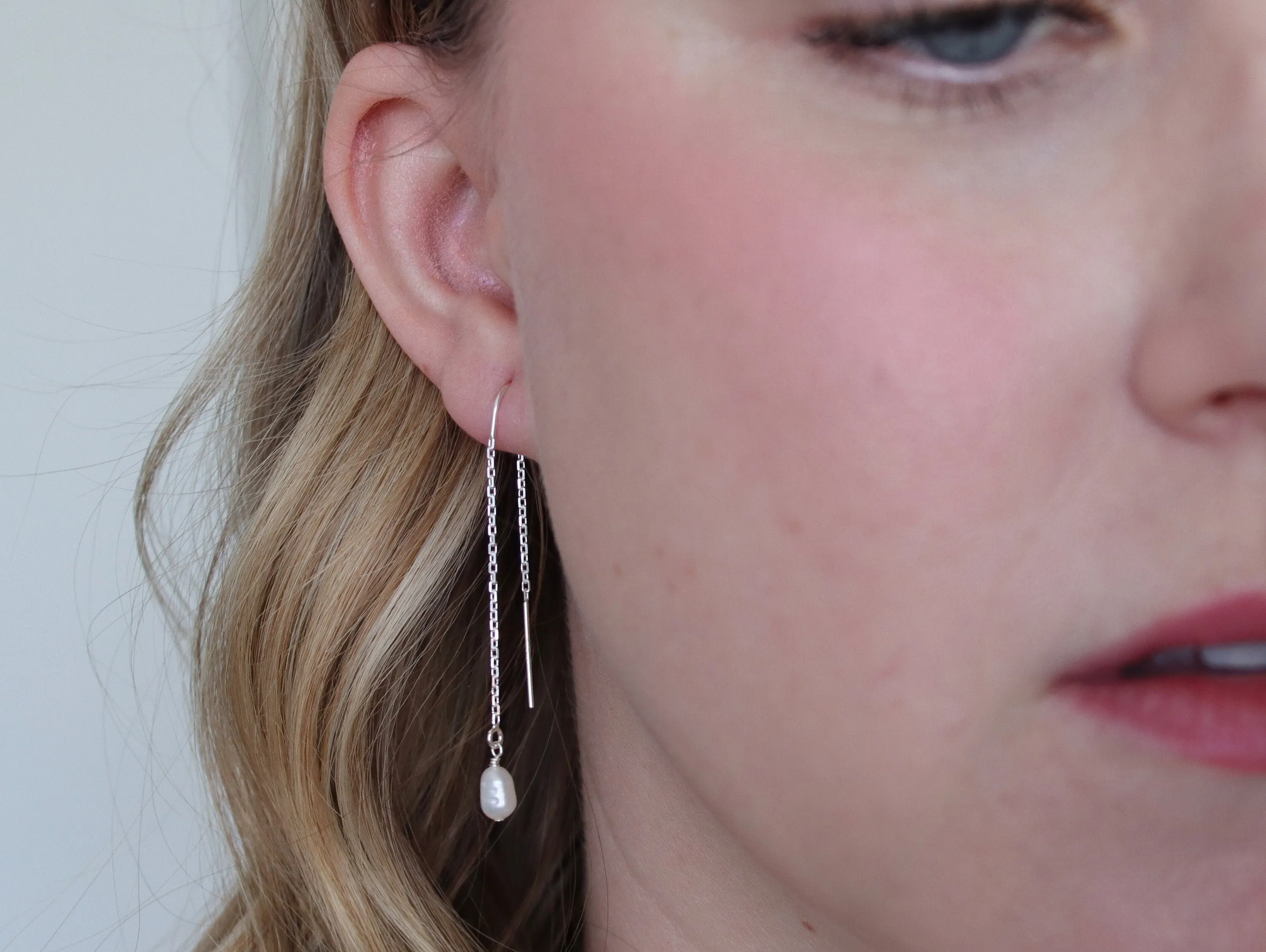 Delicate Pearl Threader Earrings