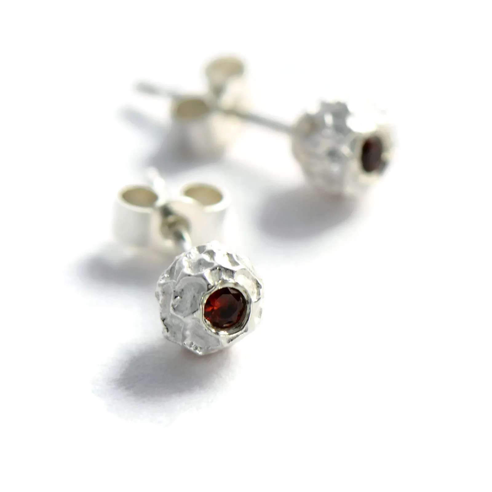 Delicate silver grain of peppercorn stud earrings with gemstones