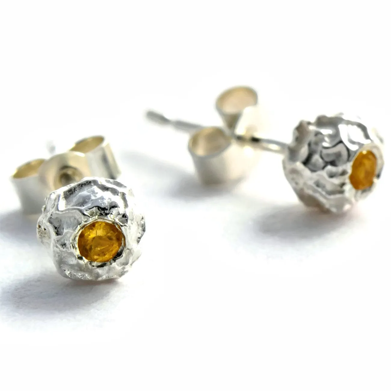 Delicate silver grain of peppercorn stud earrings with gemstones