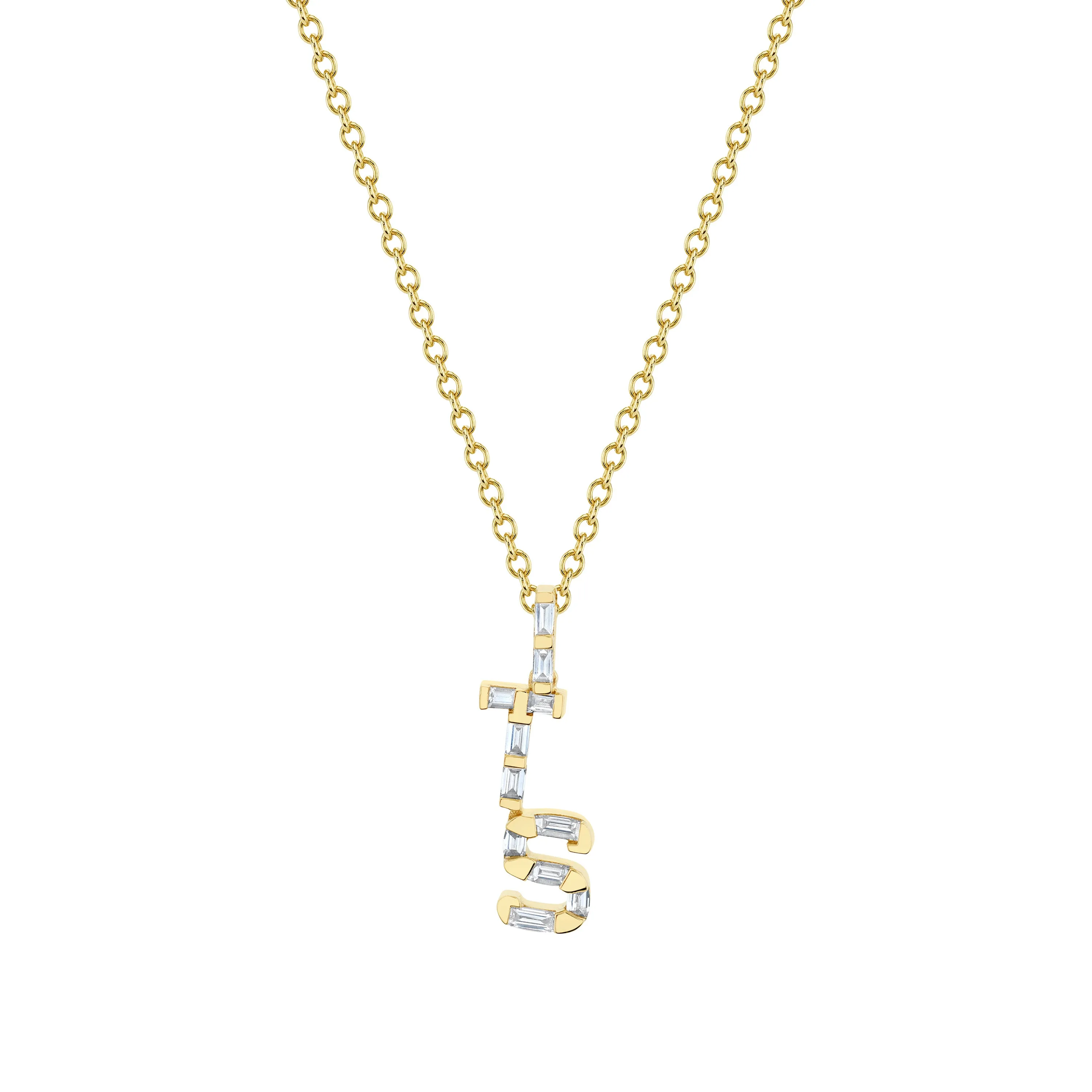 DIAMOND BAGUETTE PERSONALIZED INITIALS PENDANT NECKLACE