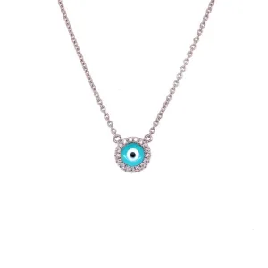 Diamond Round Evil Eye Pendant White Gold Necklace