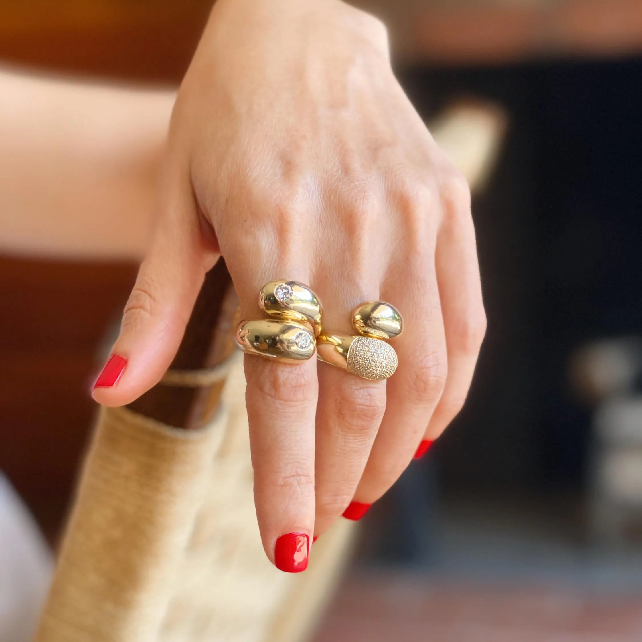 Double Apse Ring with Double Bezel Diamonds