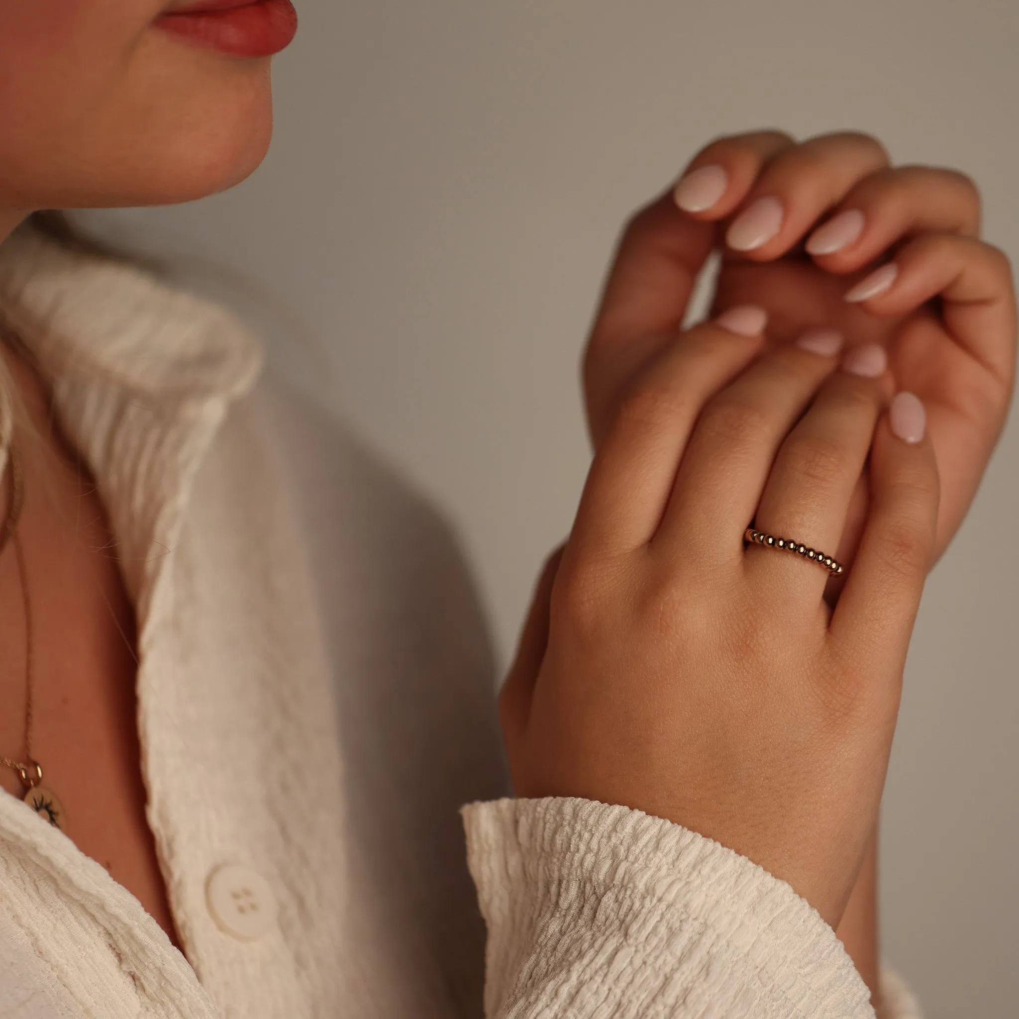 EARTHSTONE STRETCH RING - ROSE GOLD