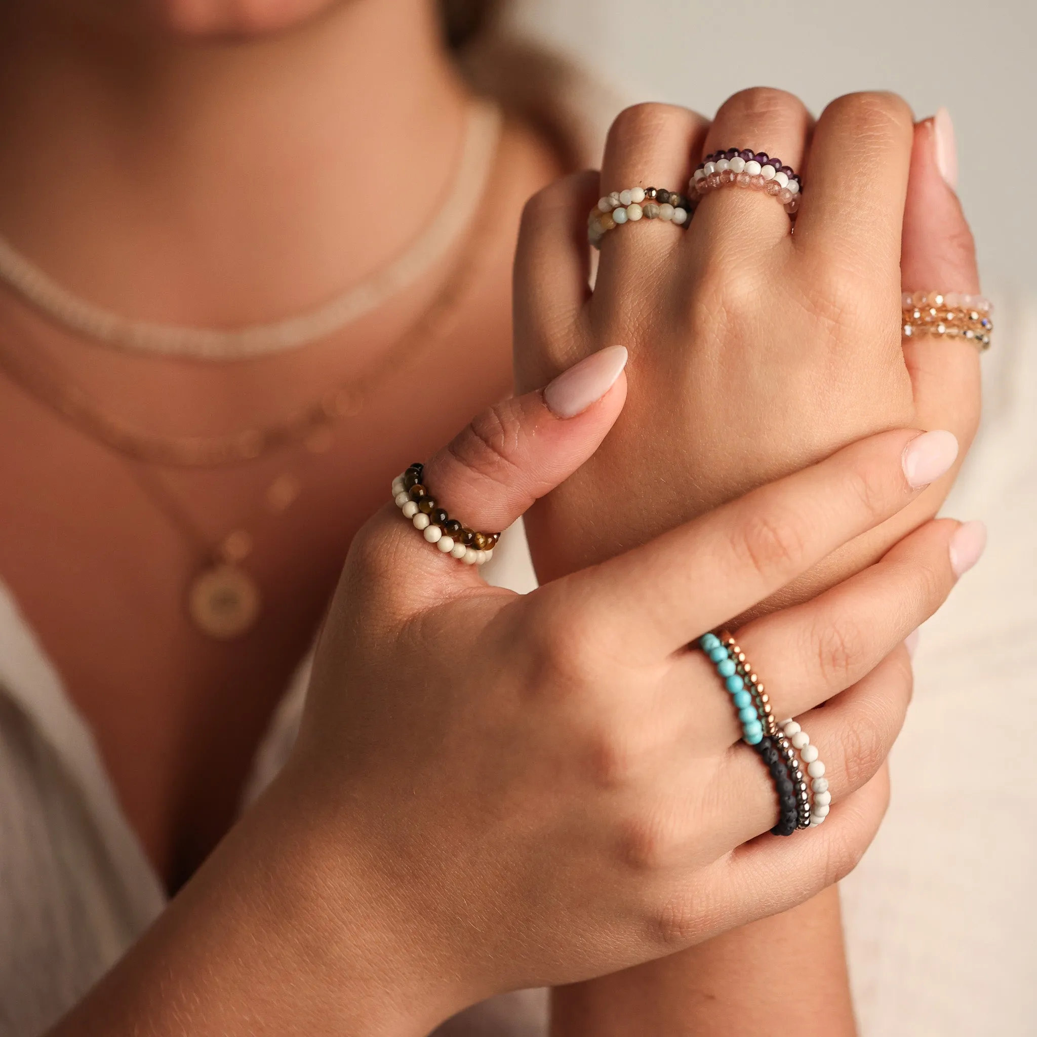 EARTHSTONE STRETCH RING - ROSE GOLD