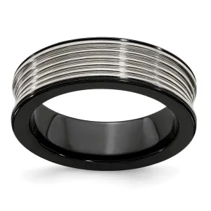 Edward Mirell Black Ti & Titanium Polished Grooved Concave Ring