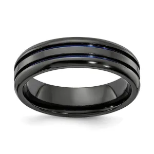 Edward Mirell Black Ti Beveled & Grooved Blue Anodized 6mm Band