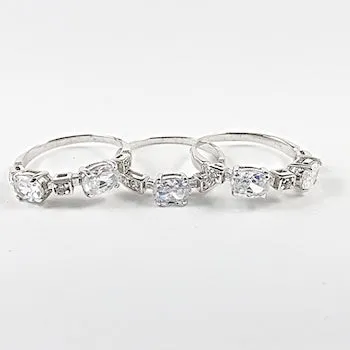 Elegant 3 Piece Set Multi CZ Style Silver Rings