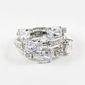 Elegant 3 Piece Set Multi CZ Style Silver Rings