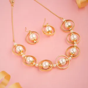 Estele - Fancy and fashionable Pearl Encirlced necklace set