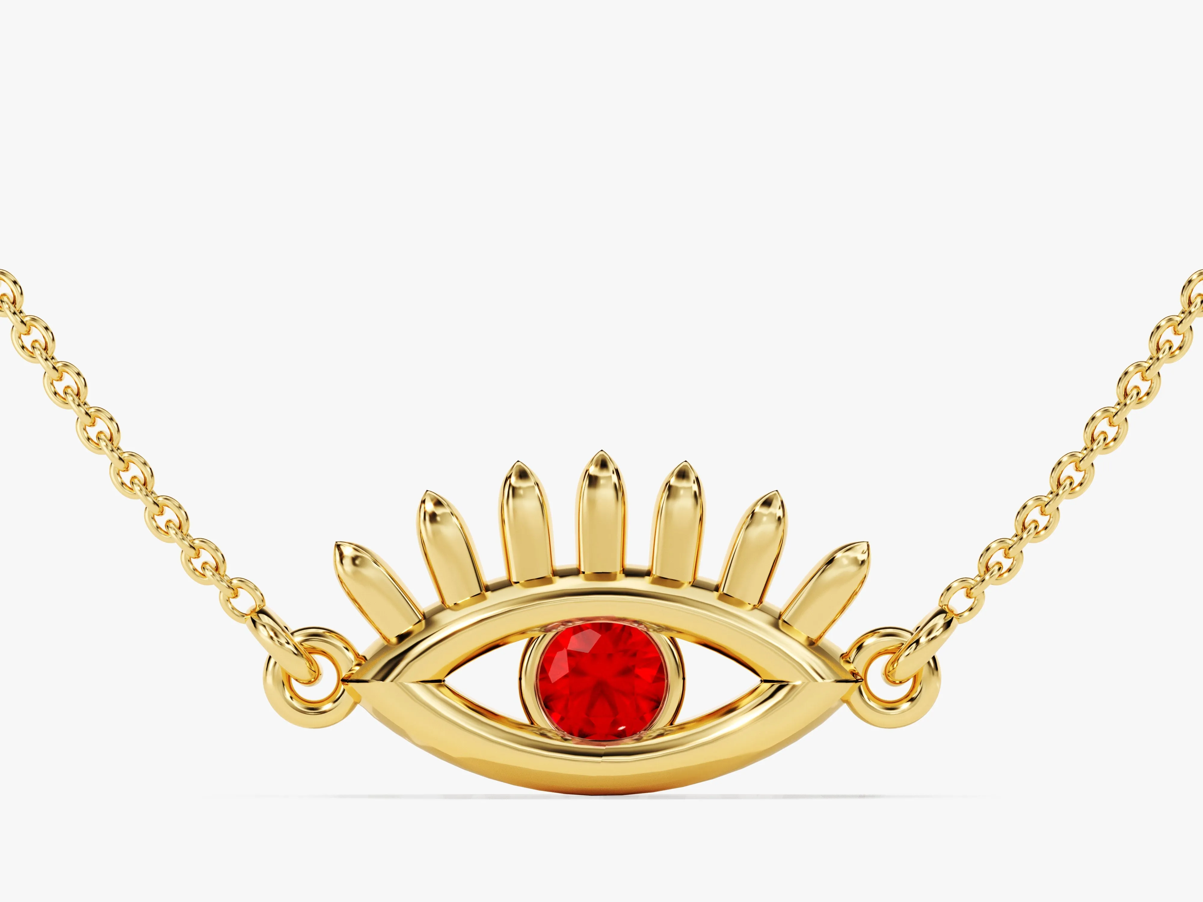 Evil Eye Birthstone Necklace in 14k Solid Gold