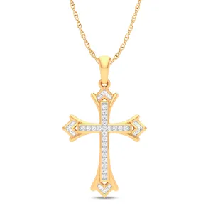 Fancy Cross Necklace with 1/5ct of Diamonds in 9ct Yellow Gold