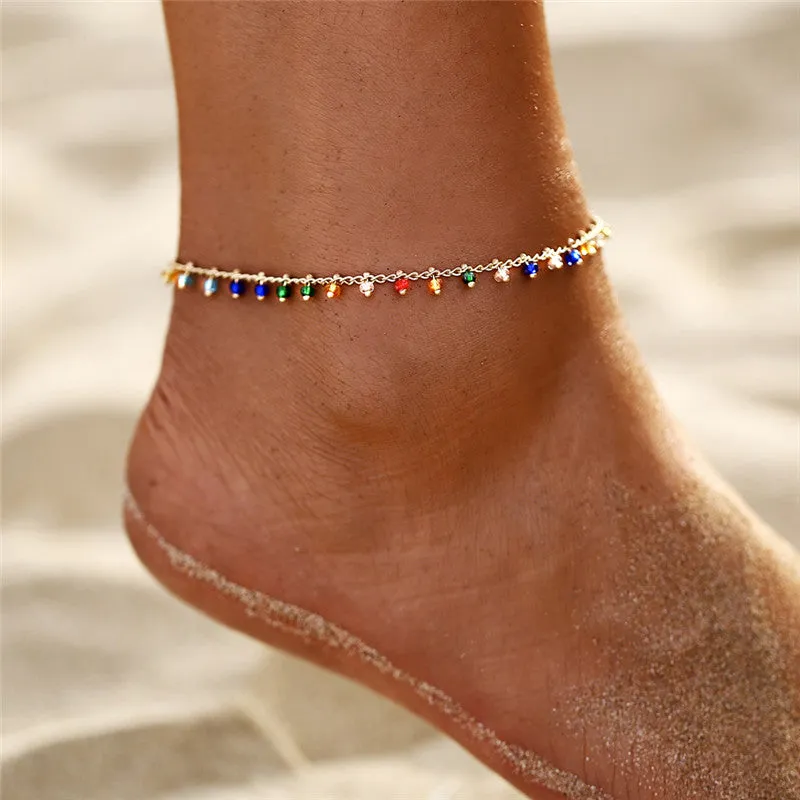 Fashion Colorful Crystal Beads Drop Ankle Bracelet