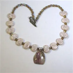 Fashionable Cream Fair Trade Kazuri Bead  Necklace &  Agate Pendant