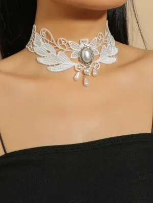 Floral Leaf Lace Pearl Decor Choker for Women Jewelry for Women Necklace