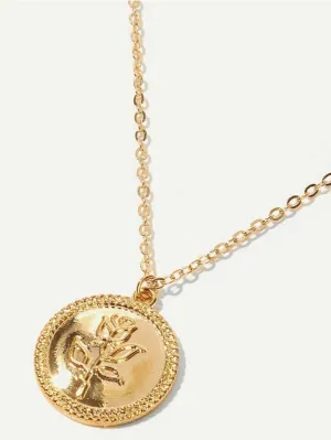 Flower Decor Round Charm Necklace Jewelry for Women Gift for Her Necklace