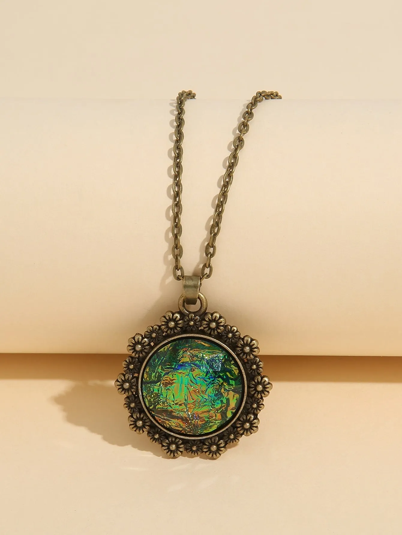 Flower Detail Round Charm Necklace Jewelry for Women Gift for Her Necklace