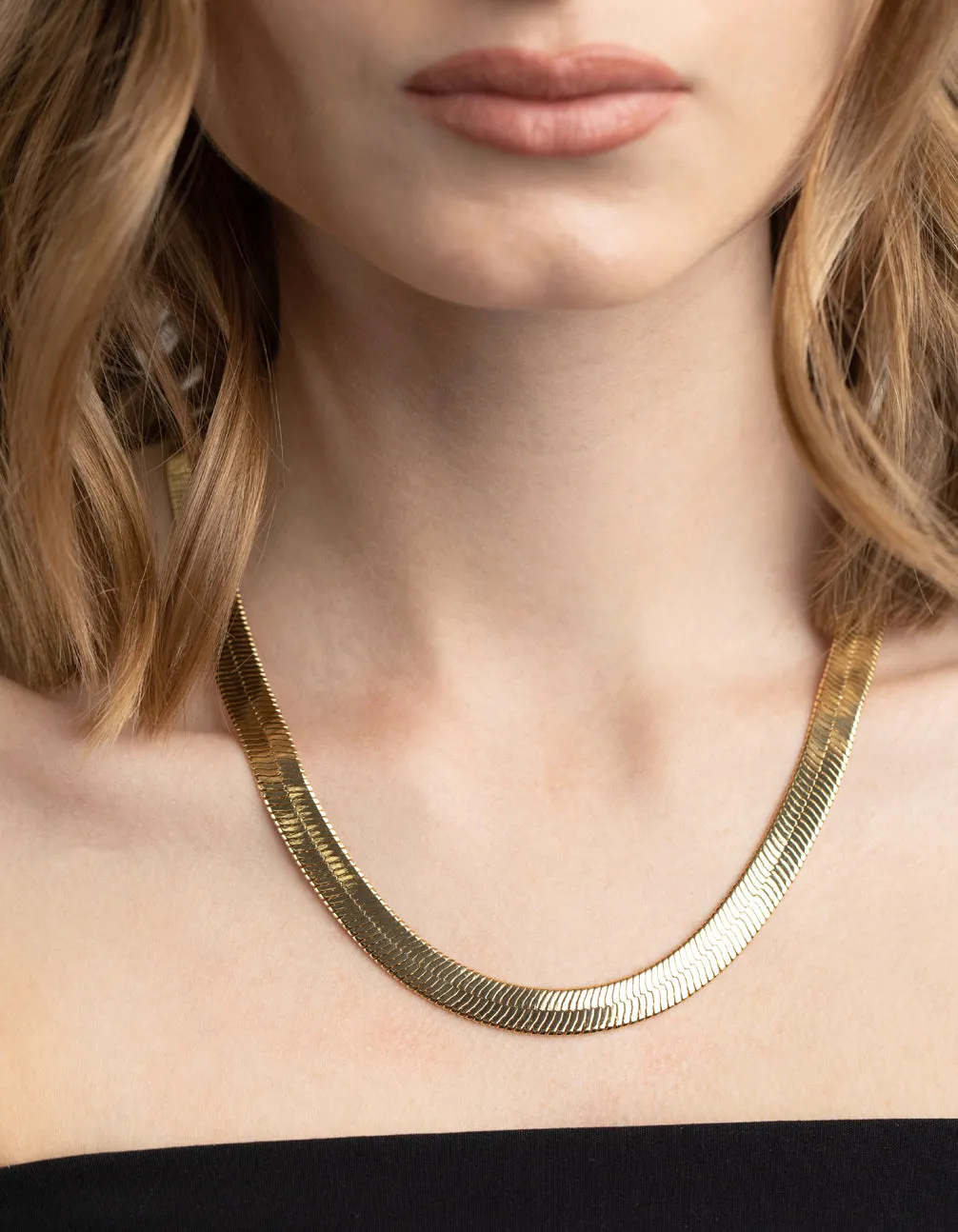 Gold Plated Wide Snake Chain Necklace