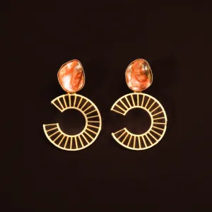 Golden Semi Circle Orange Mother Of Pearl Earring For Women