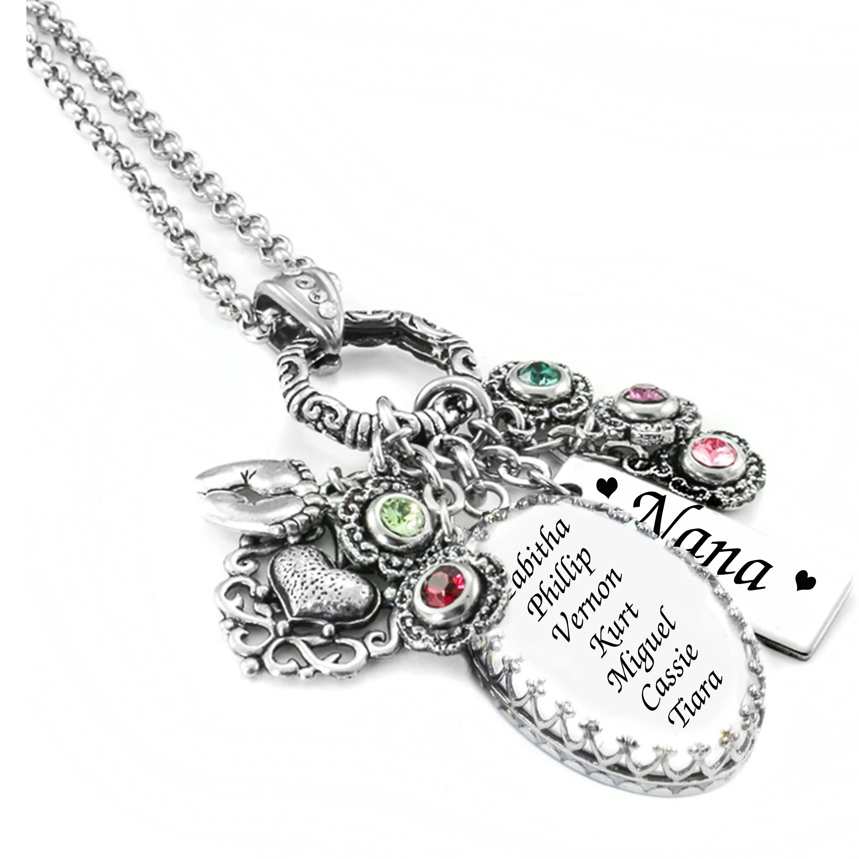 Grandma Necklace with Birthstones with Personalized Engraving