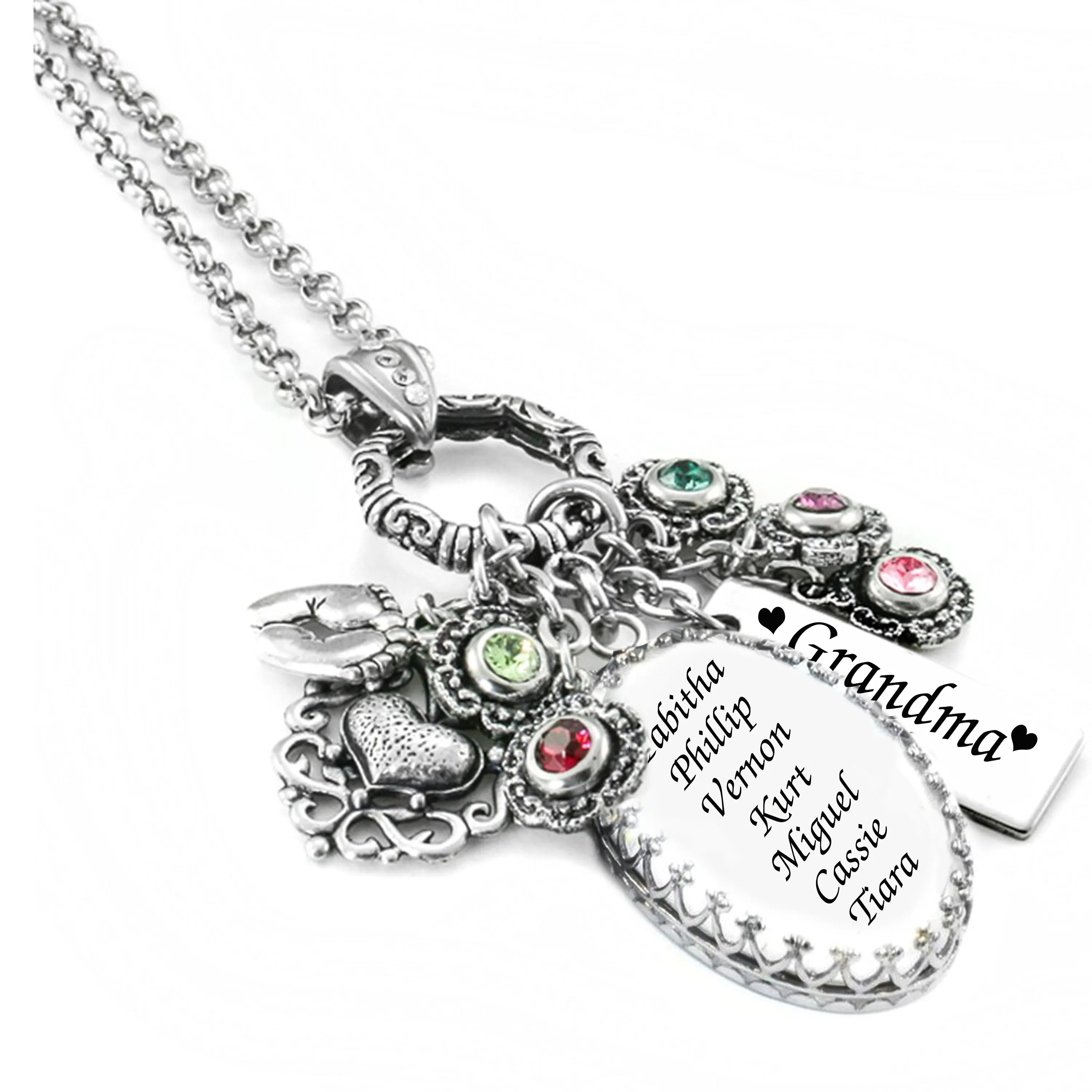 Grandma Necklace with Birthstones with Personalized Engraving