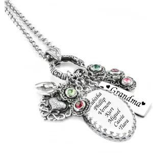 Grandma Necklace with Birthstones with Personalized Engraving