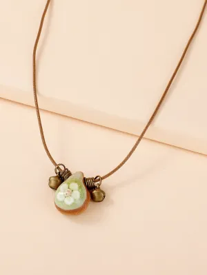 Green Flower Decor Stone Charm Necklace for Women Jewelry for Women Gift for Her