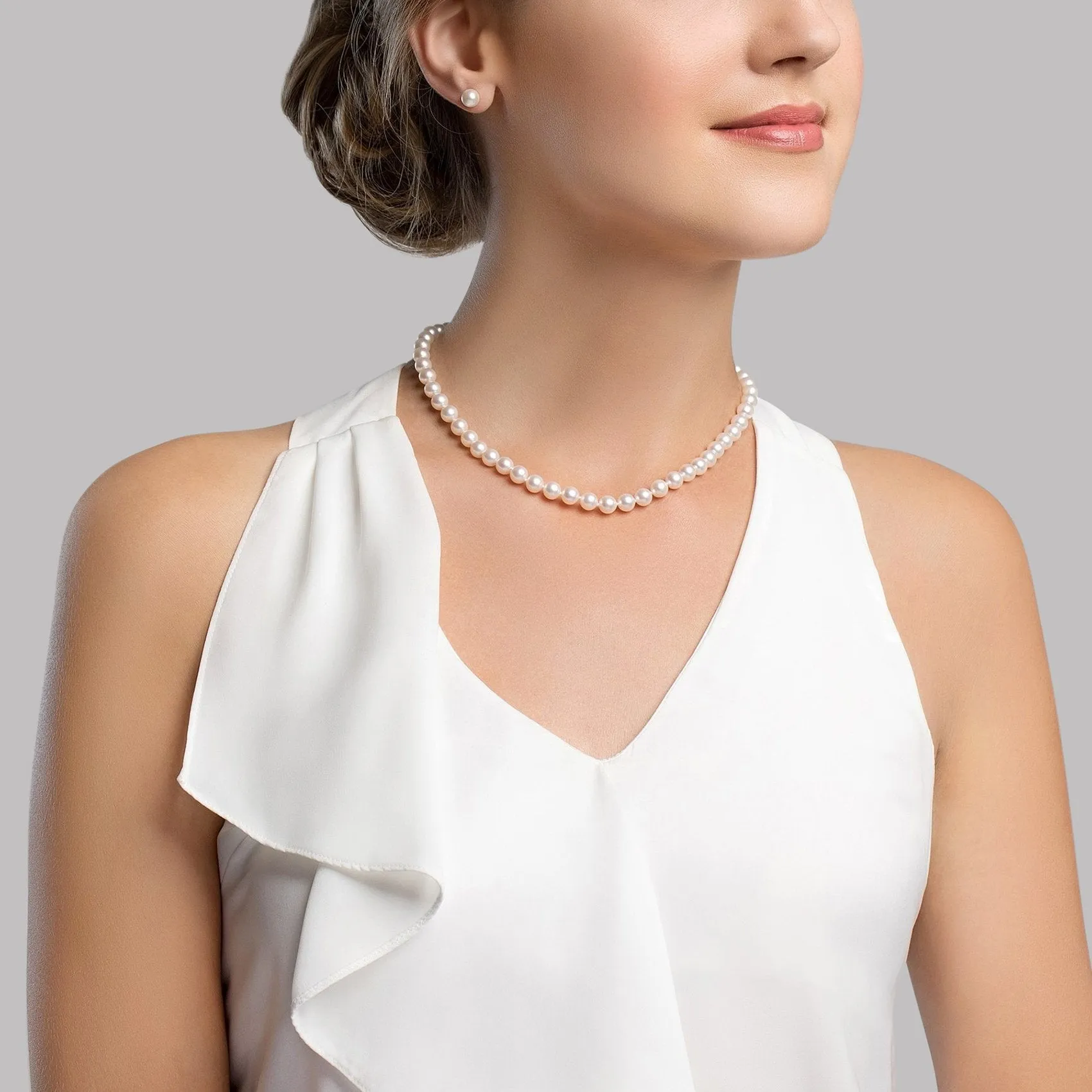 Hanadama Japanese White Akoya Pearl Necklace, 6.0-6.5mm