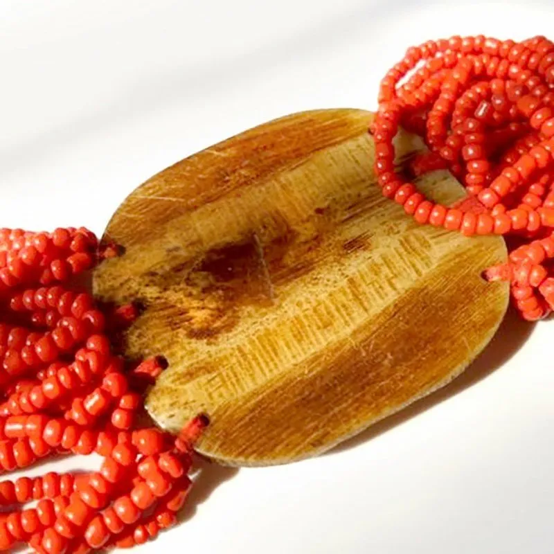 Hand Carved Elephant Pendant and Red Mini Bead Bracelet