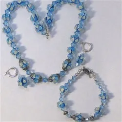 Handmade Aqua and Champagne Beaded Jewelry Set