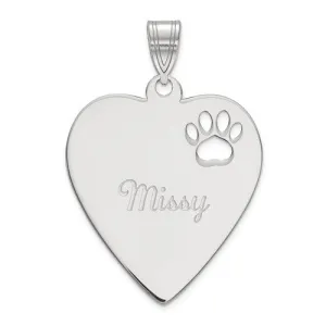 Heart With Dog Paw Print and Engraved Name Pendant