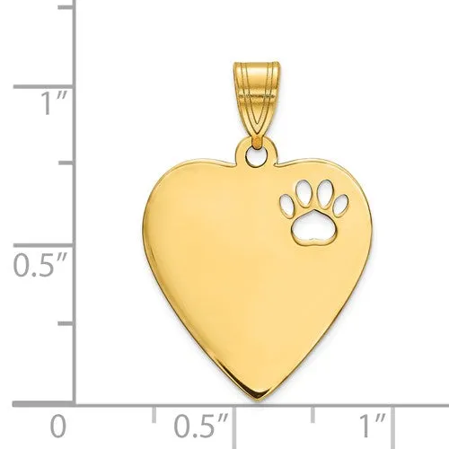 Heart With Dog Paw Print and Engraved Name Pendant