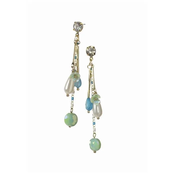 Hot Tomato Fabulous Faye Drop Earrings - Aqua /Pearl /Turquoise