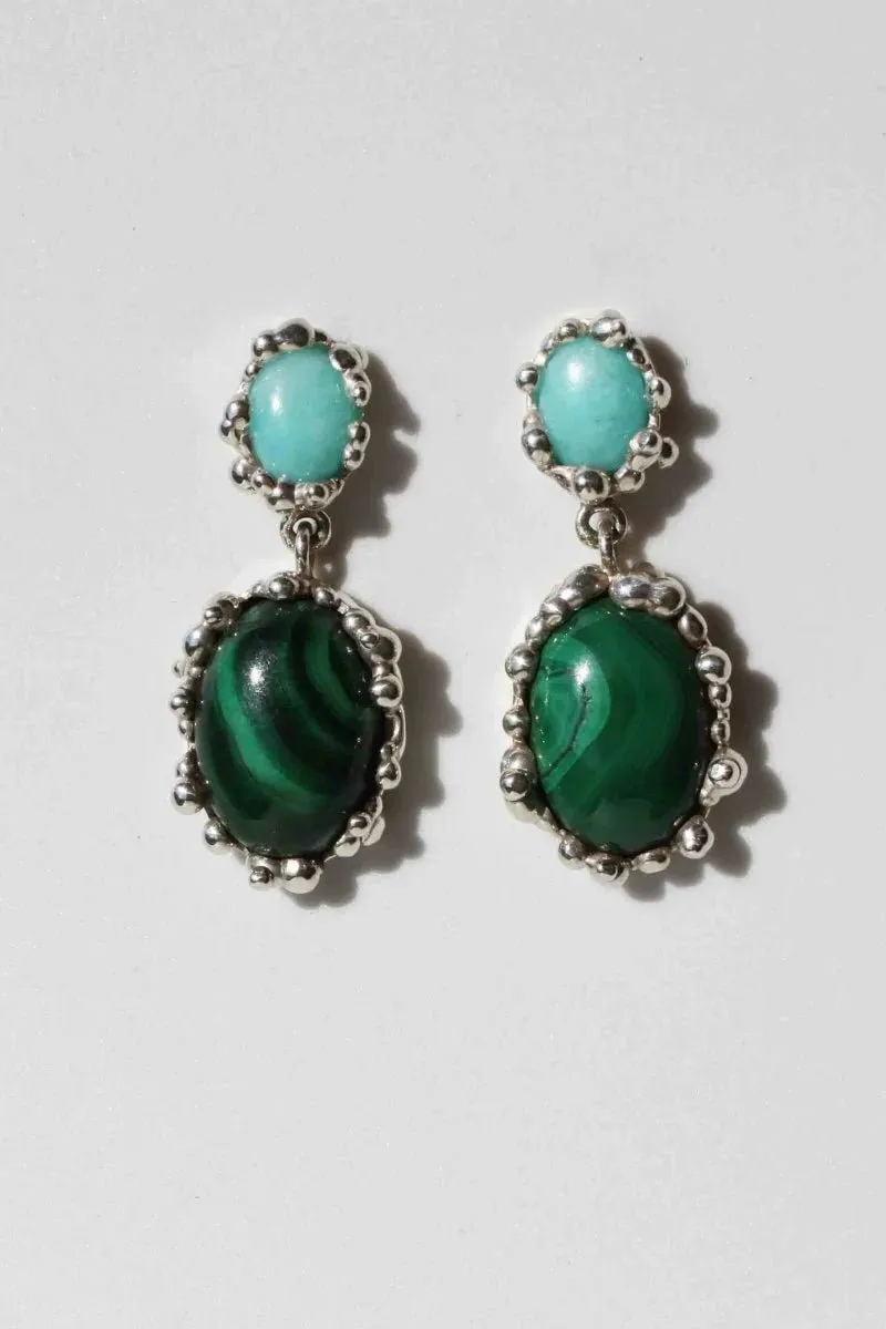 House of Hudson Amazonite and Malachite Two Stone Earrings