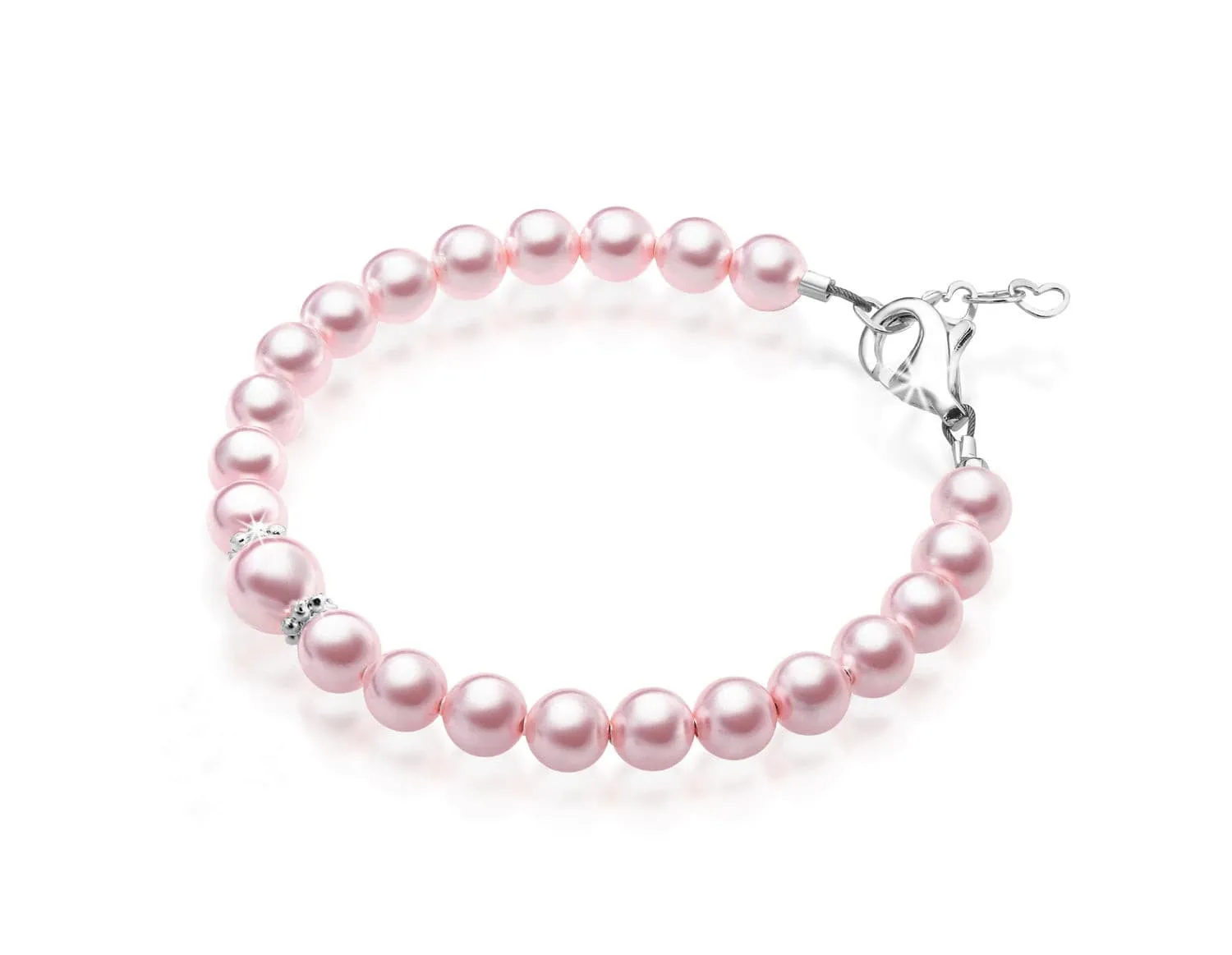 Infant Baby Girl Bracelet with Pink Pearl & Silver Daises