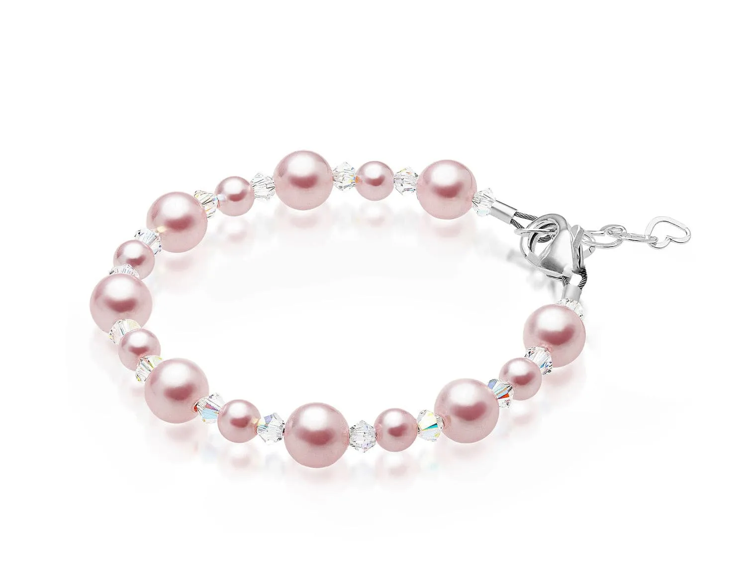 Infant Baby Girl Bracelet with Pink Pearls & Clear Crystals