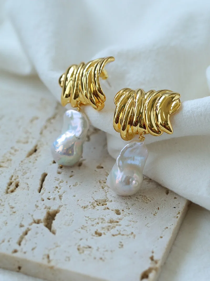 Irregular Striped Baroque Pearl Earrings