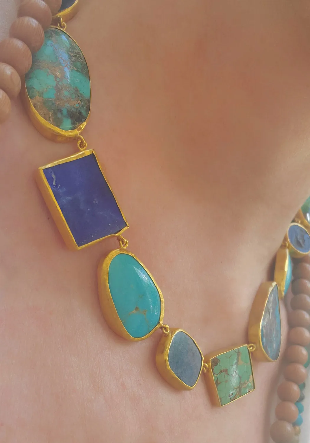 Lika Behar 24KYG Ocean Lapis and Turquoise Necklace