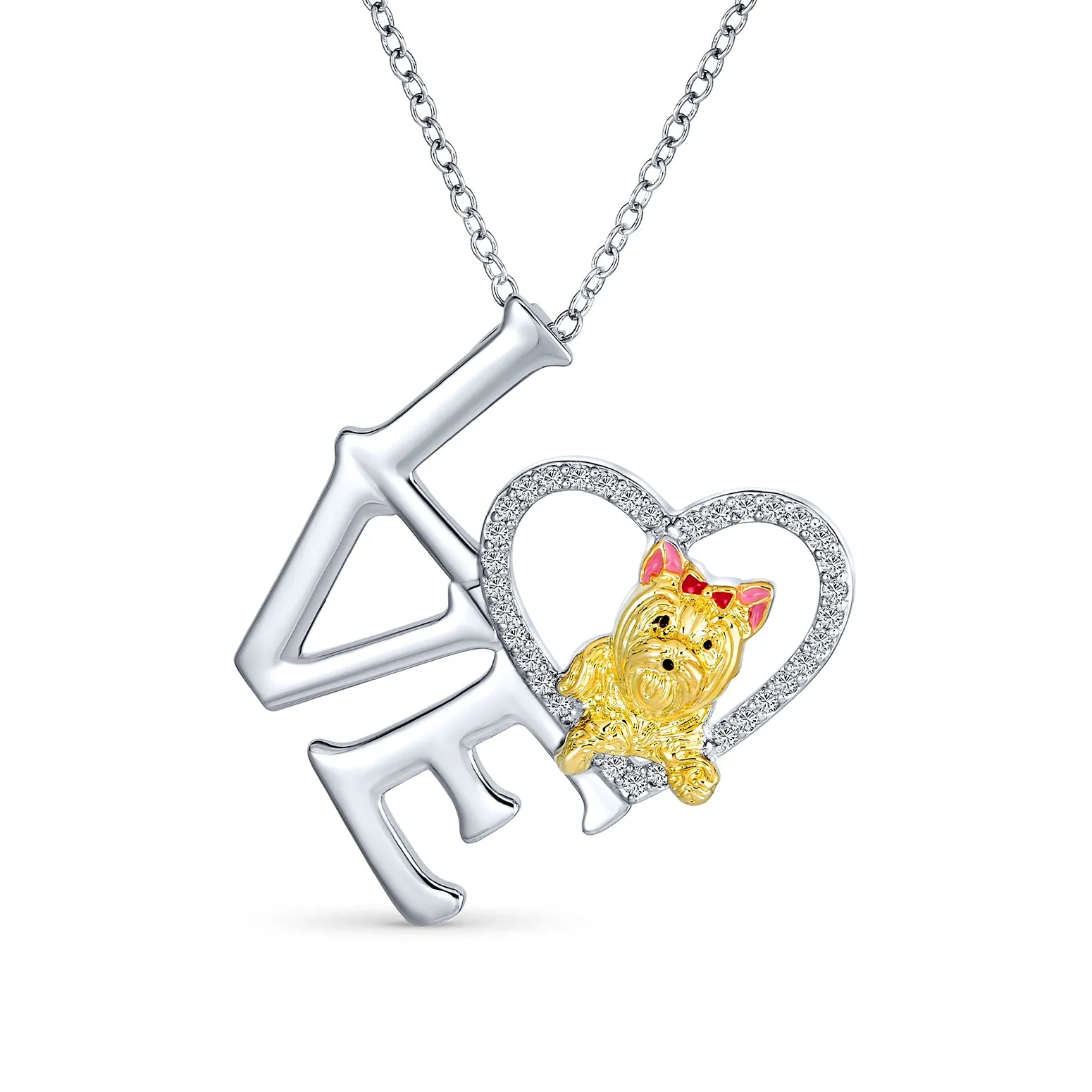 Love Heart Puppy Pet Dog Yorkie Pendant Necklace Gold Silver Plated Chain