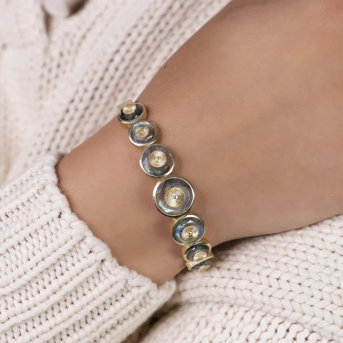 Marcia Moran Labradorite Sunburst Hinged Bracelet