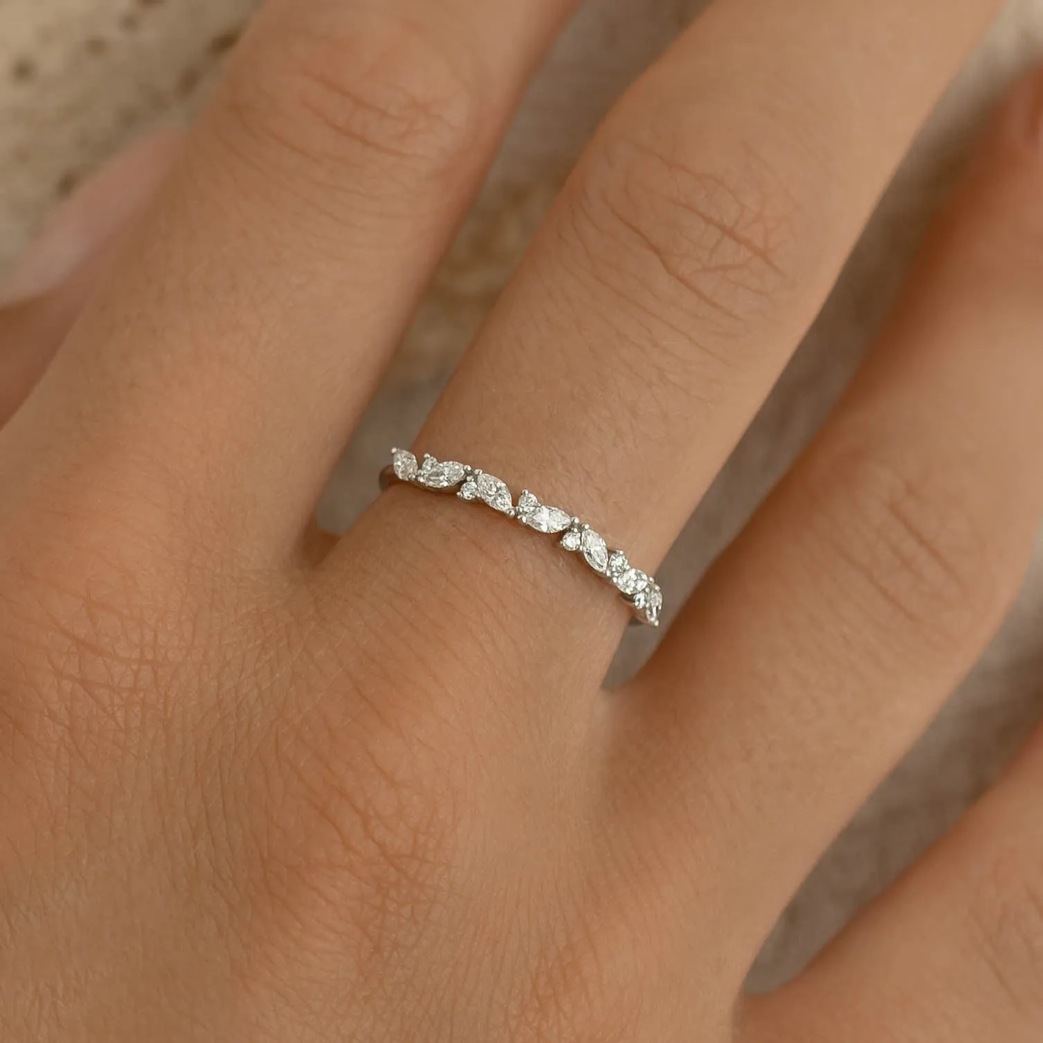 Marquise and Round Diamond Band White Gold - Cecilia