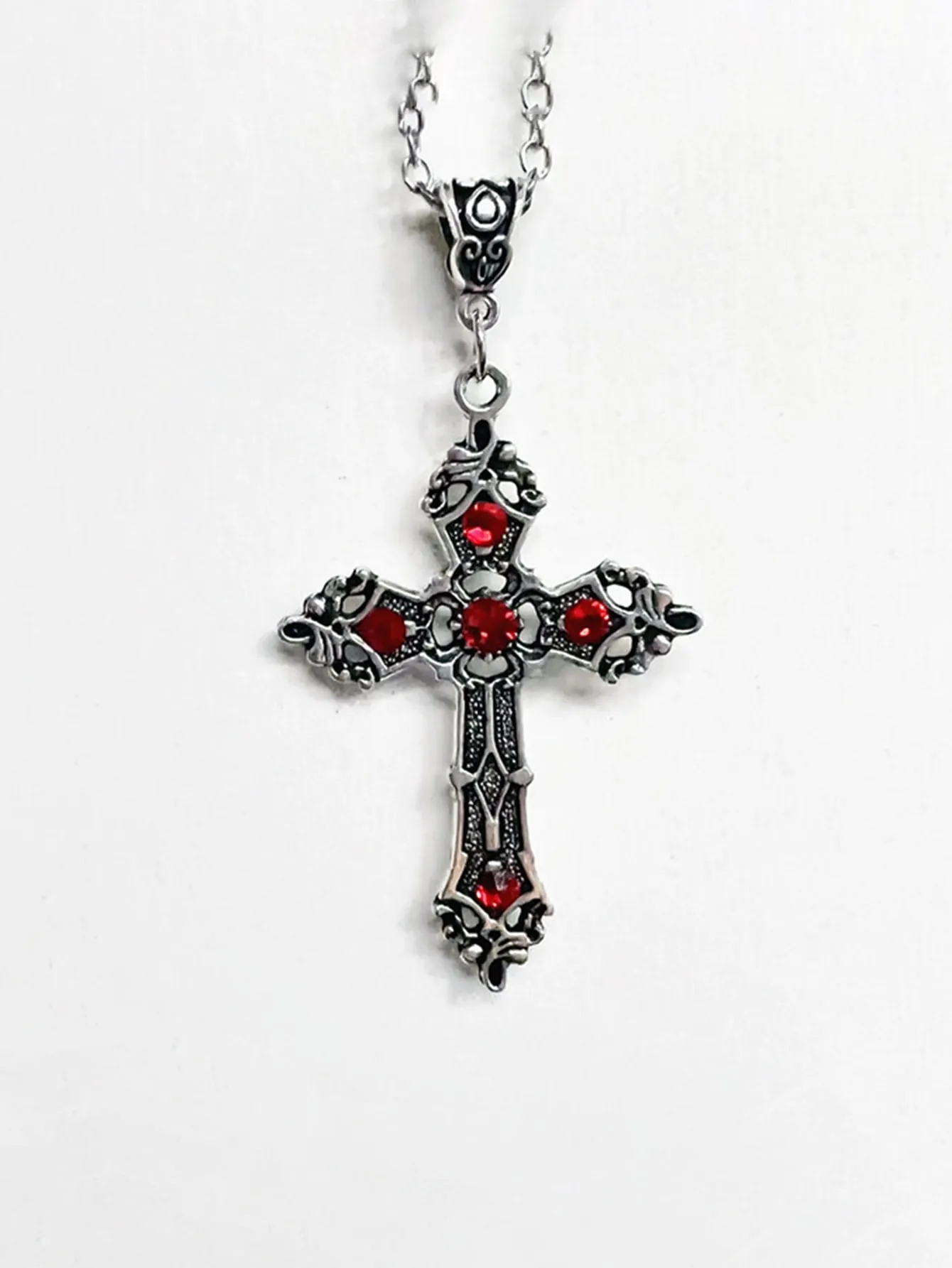 Men Red Rhinestone Cross Charm Necklace Alloy for Men Jewelry for Men Jewelry