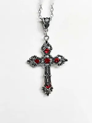 Men Red Rhinestone Cross Charm Necklace Alloy for Men Jewelry for Men Jewelry