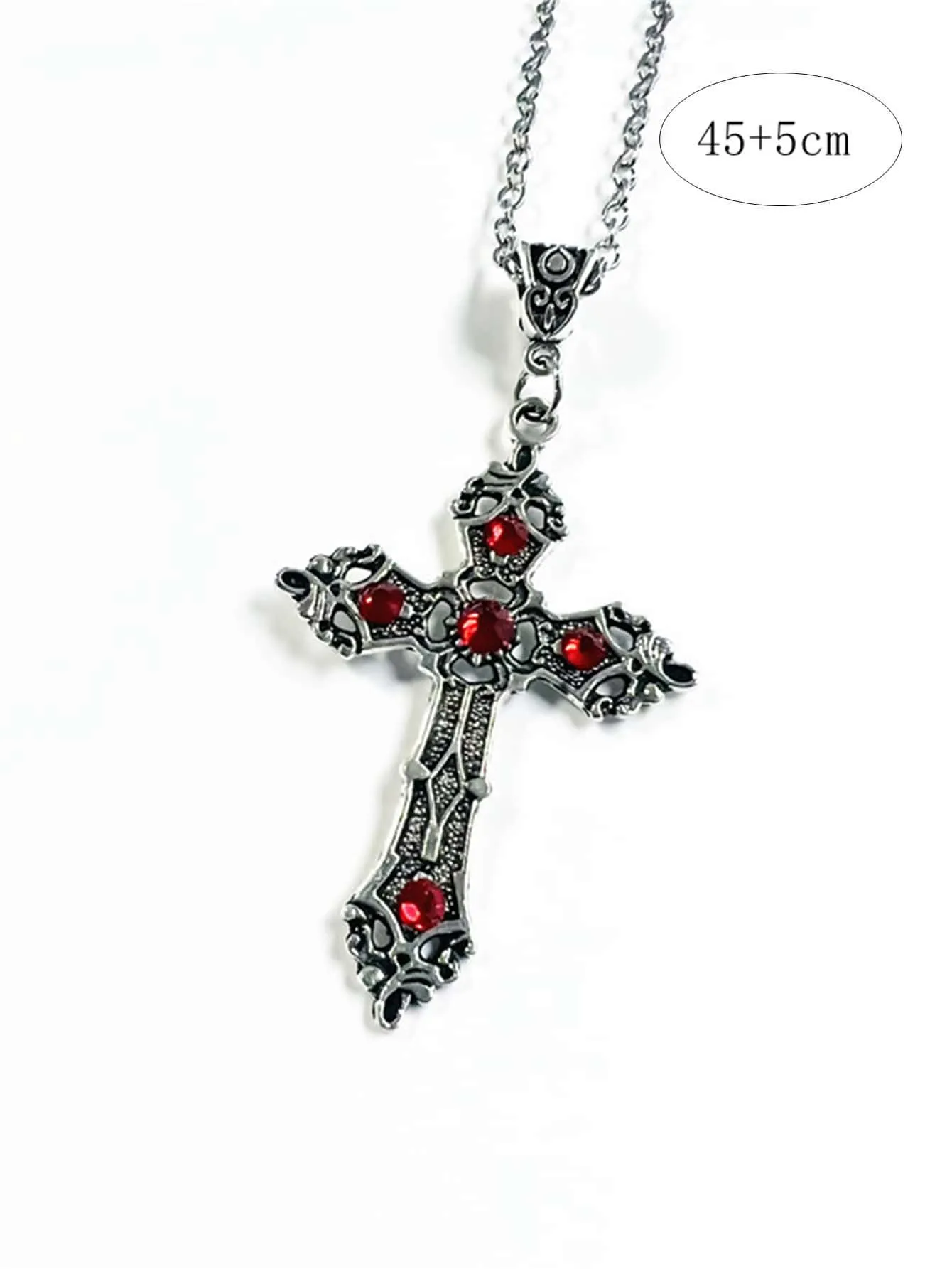 Men Red Rhinestone Cross Charm Necklace Alloy for Men Jewelry for Men Jewelry